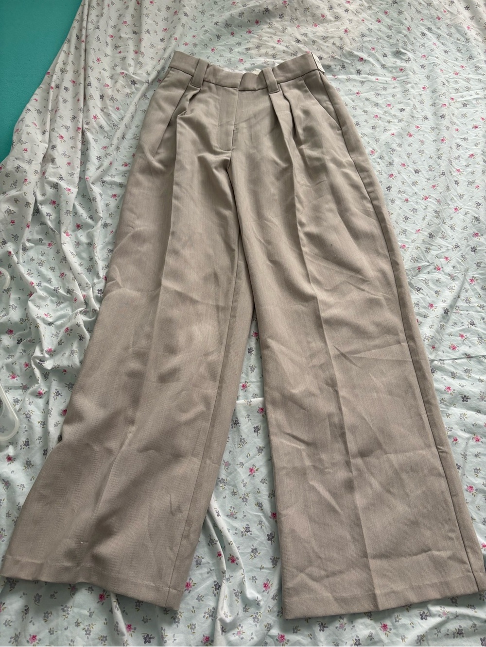 Abercrombie & Fitch Wide-Leg Pleated Pants in Taupe